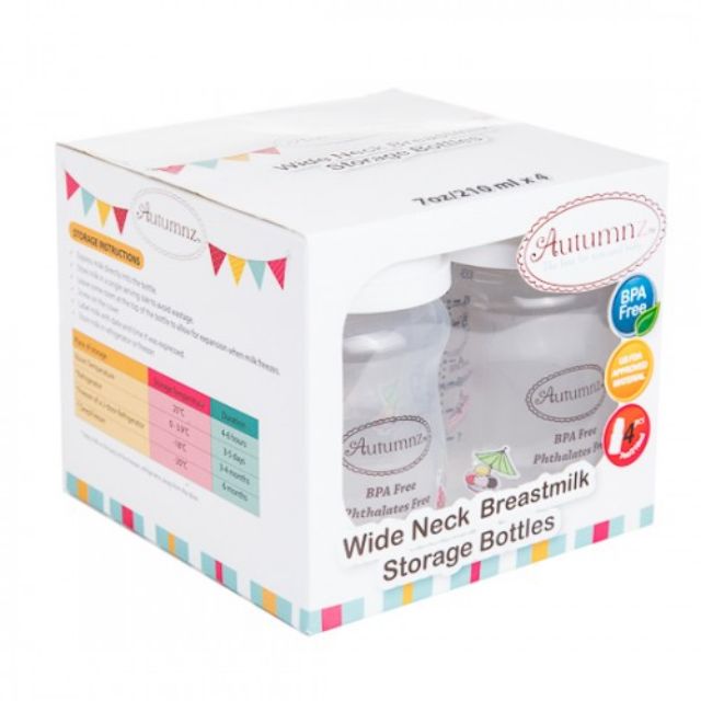 Autumnz Wide Neck Breastmilk Storage Bottle 7oz (4's)