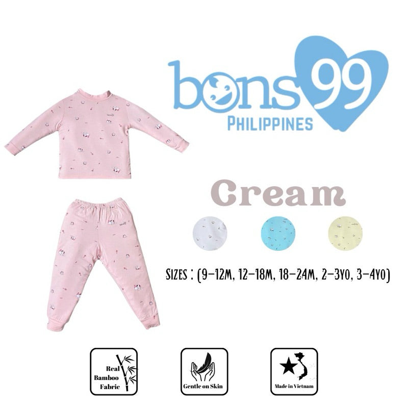 Bons99 Cream Bamboo Long Sleeves and Pajamas