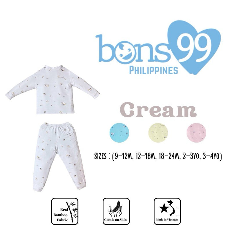Bons99 Cream Bamboo Long Sleeves and Pajamas