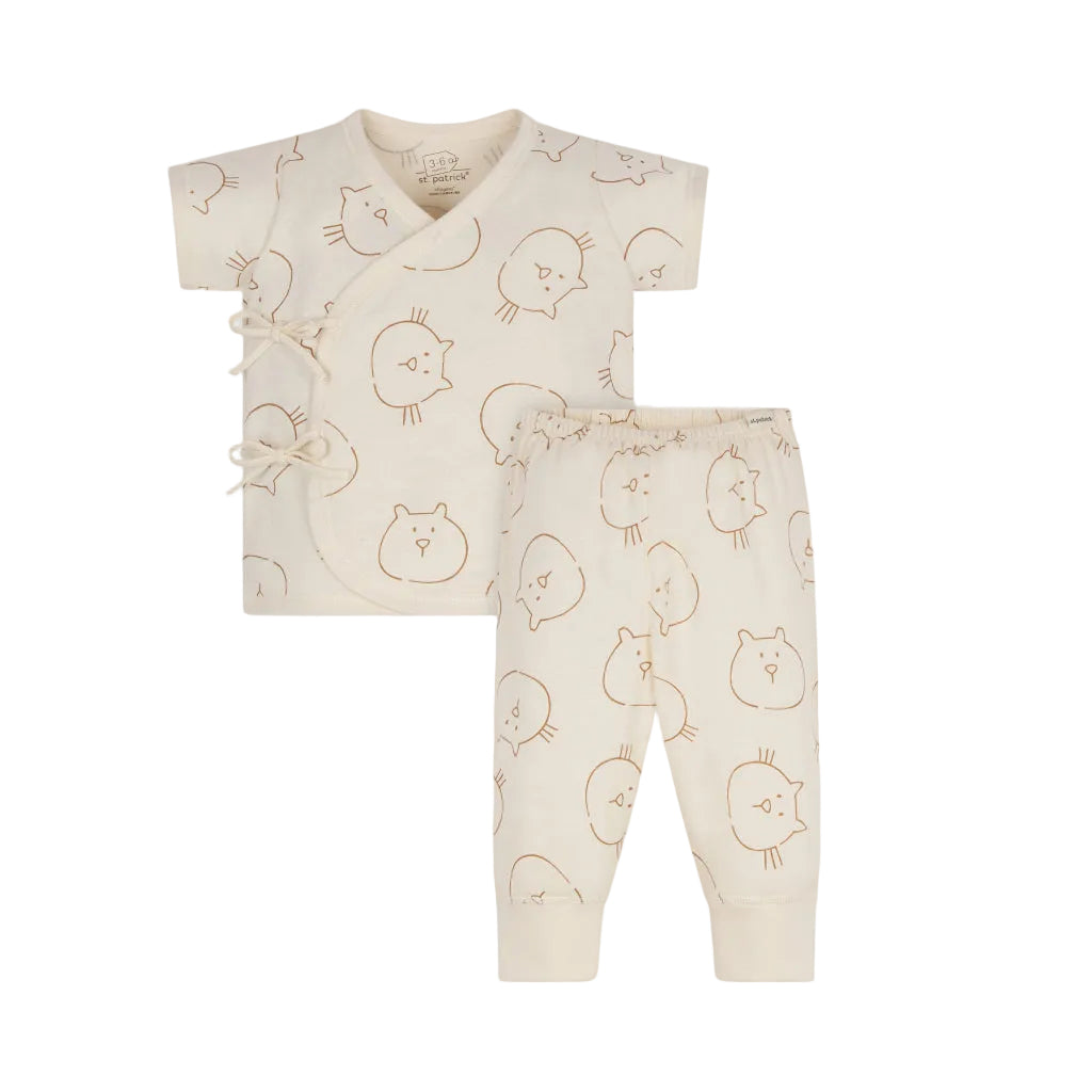 St. Patrick Organic Cats and Dogs Design Tie-Side Short Sleeves and Pajamas Set