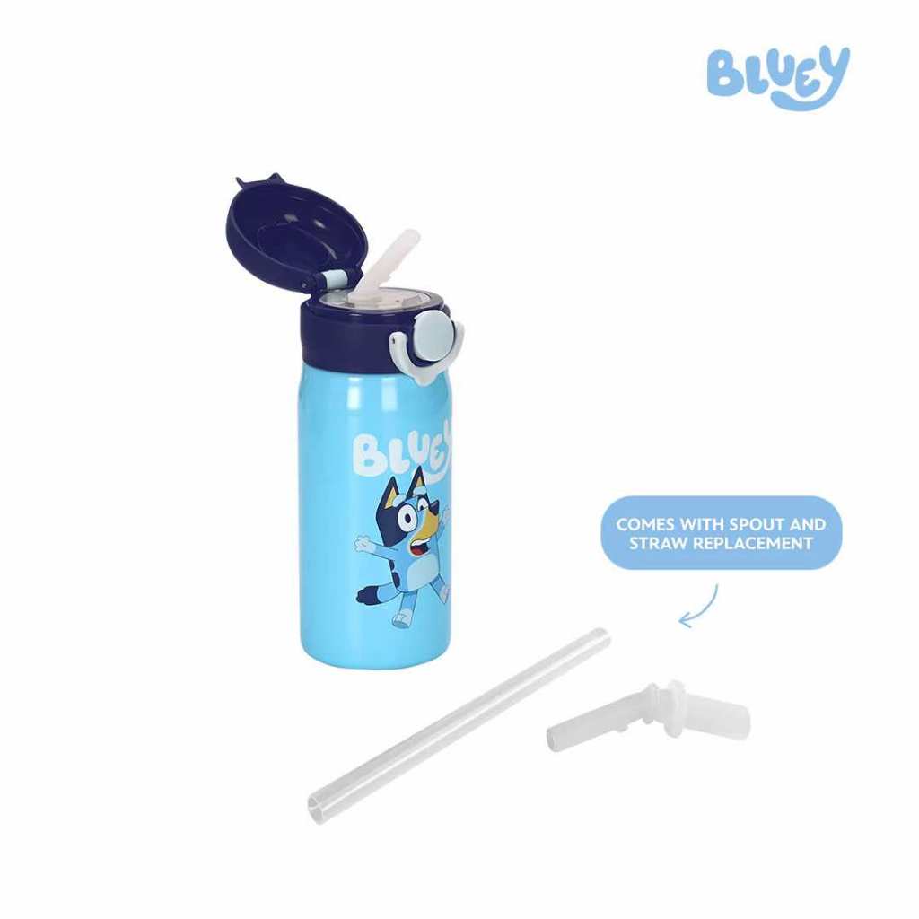 Totsafe Bluey Kids Stainless Steel Insulated Sippy Bottle 350mL (with extra sippy & straw replacemen
