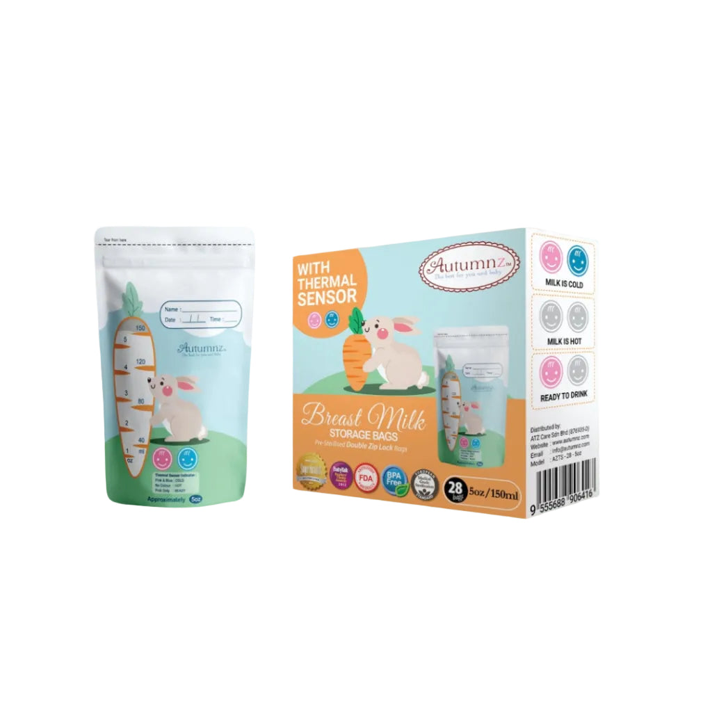 Autumnz - Double ZipLock Breastmilk Storage Bag (28 bags) with THERMAL SENSOR *5oz* (BUNNY)