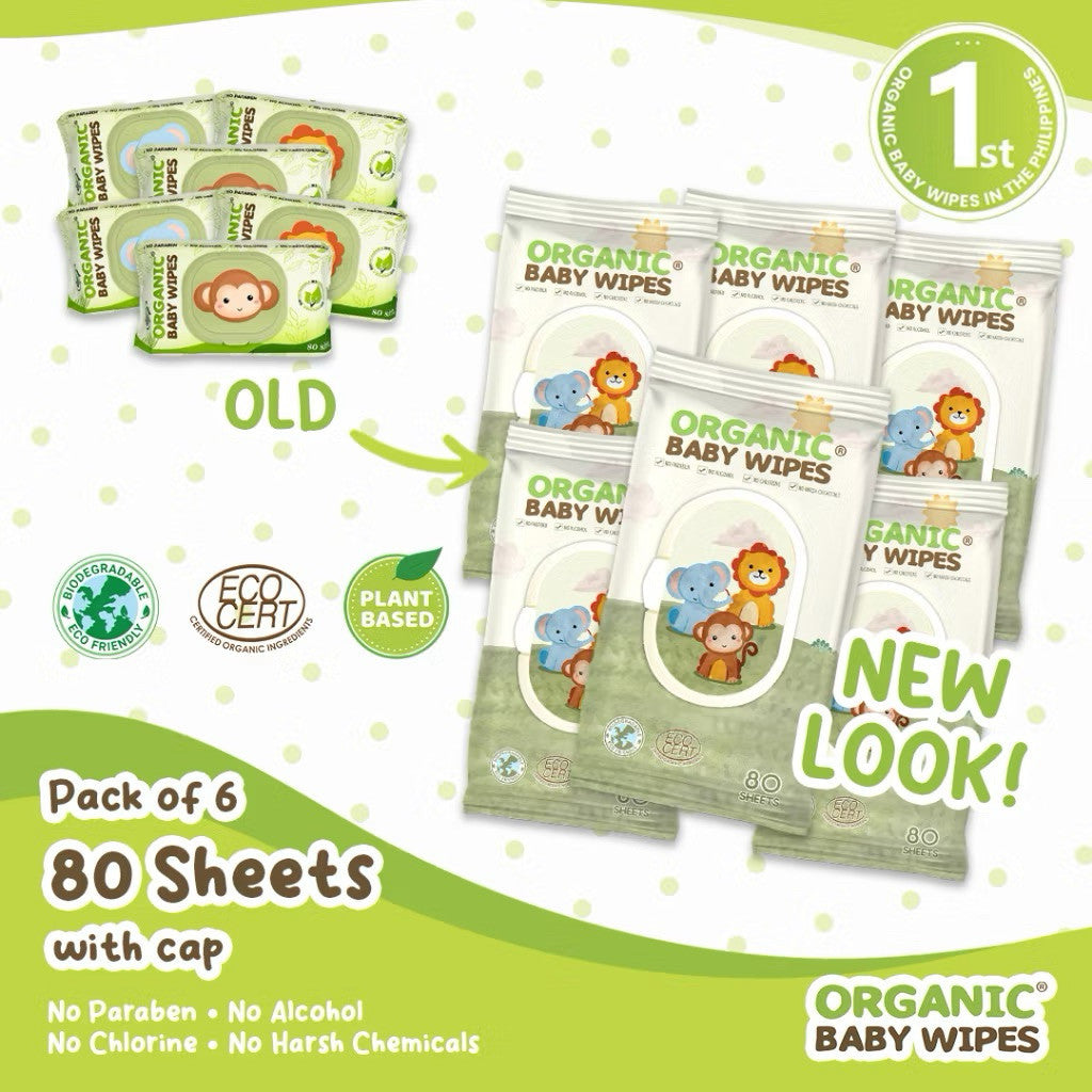Organic Baby Wipes 80's with cap (Pack of 6)