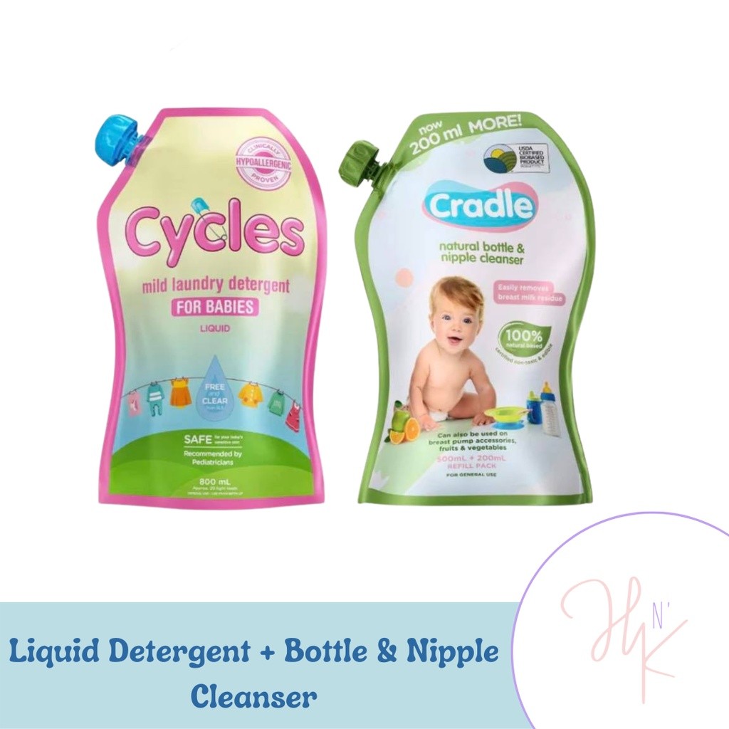 Cycles Liquid Detergent + Cradle Bottle & Nipple Cleanser Refill Pack Bundle